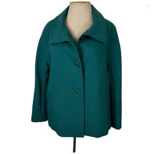 TALBOTS Size 12 Teal Blue Button front wool blend jacket 'the Jackie blazer'